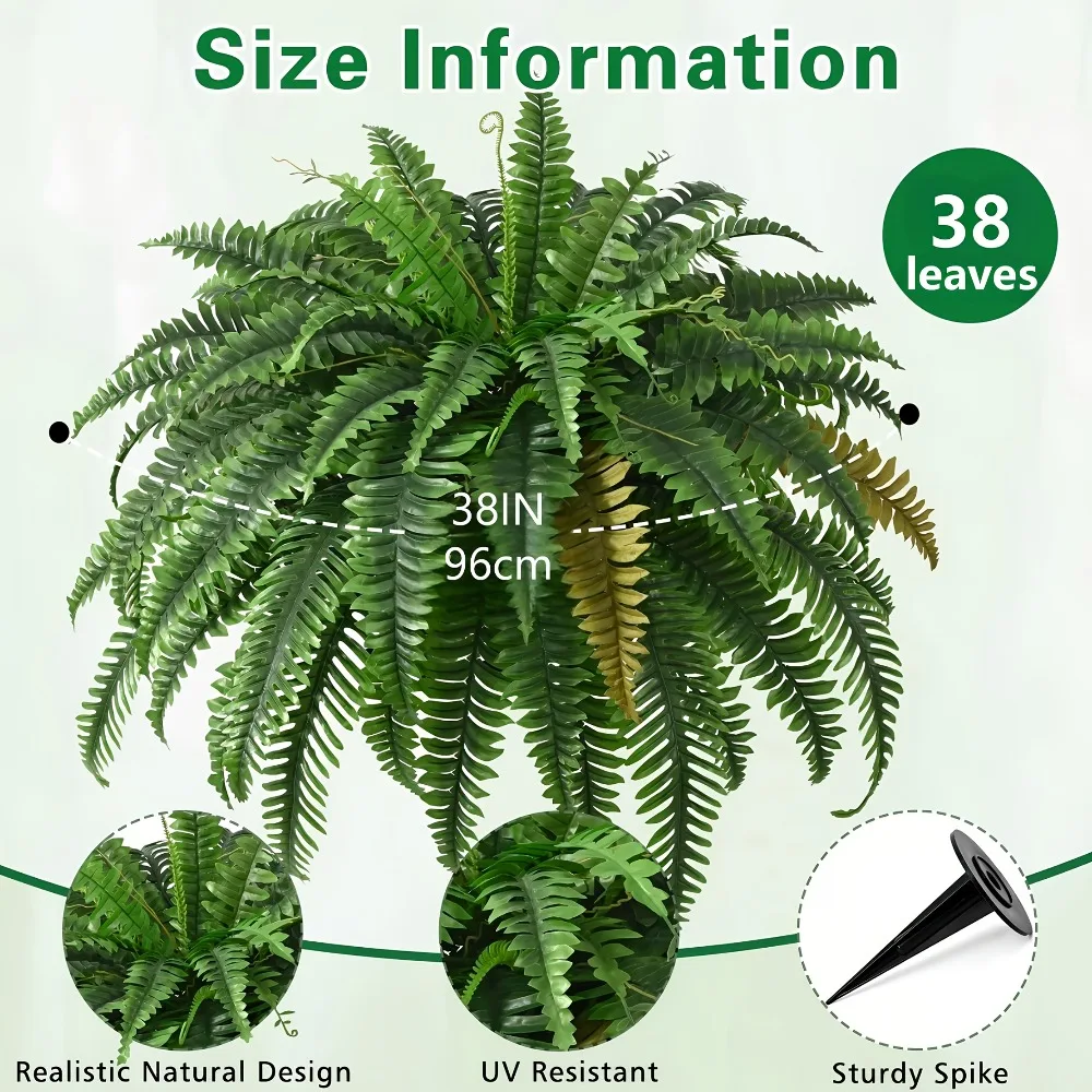 

2/4pcs Fake Ferns- Large Artificial Plants Outdoor, UV Resistant Artificial Ferns For Outdoors, Faux Boston Fern Realistic