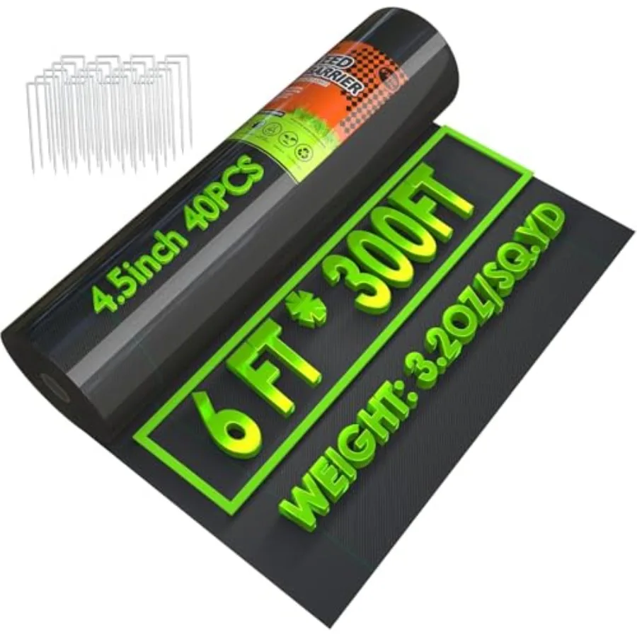 

6x300FT Weed Barrier Landscape Fabric Heavy Duty, 3.2oz Durable Geotextile Fabric, Weed Block Gardening Ground Cover Mat, Weed