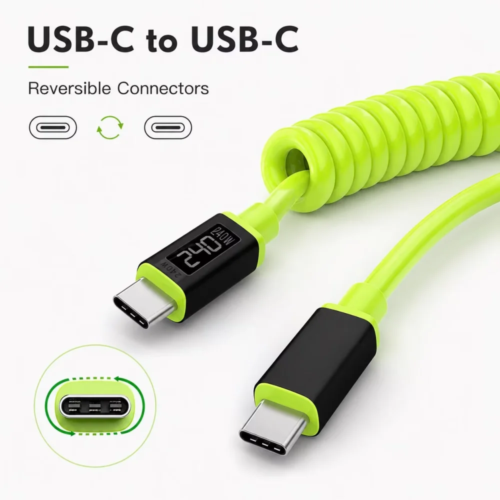 Kabel Pengisi Daya USB C/USB-A - Coiled Usb Cable ulasan dan harga
