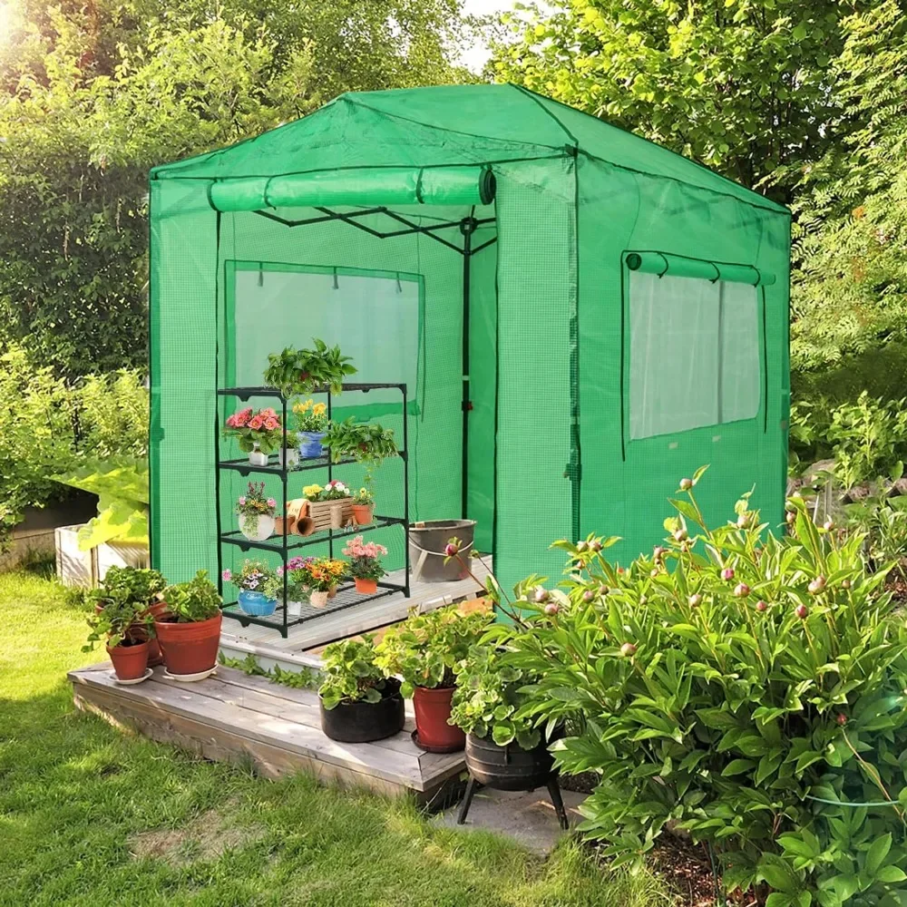 Garden greenhouse, indoor and outdoor plant gardening greenhouse canopy, with zippered entrance door and 2 side windows