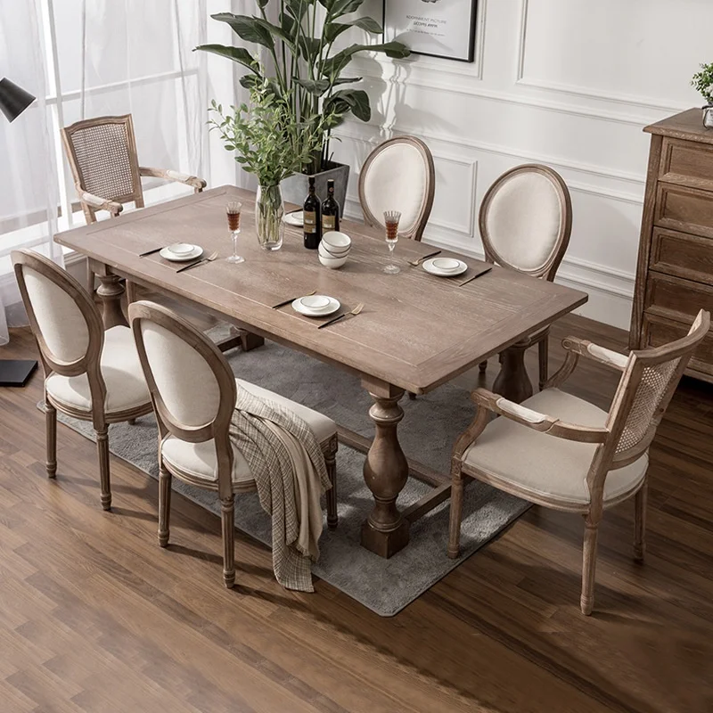 #American Style Rustic Solid Wood Distressed Dining Table French Vintage Oak 8 Seater Wedding Photo Studio European Style Table