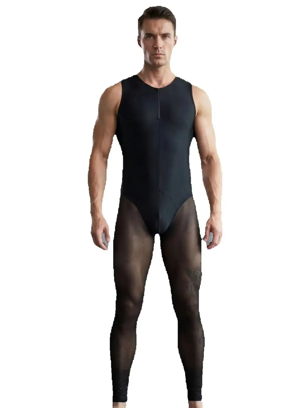 Herren-Badebekleidung, sexy, durchsichtiger Overall, Wettkampfschwimmen, ärmelloser Bodysuit, Hosen, Badeanzug, Fitness, Yoga, Body, Sportstrumpfhose