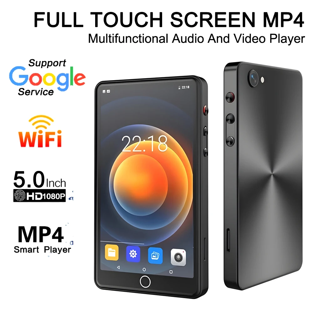 Tragbarer Wifi MP3-Player mit Kamera Metall Bluetooth 5.0 Full-Touch-Screen Android-System High-Fidelity-Audio-FM-Radio 16GB