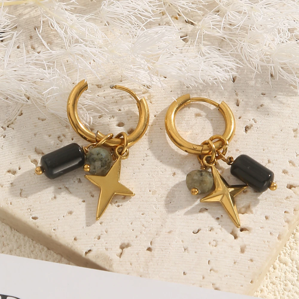 1 Paar Edelstahl 18K Gold PVD vergoldet Creolen für Frauen 2025 trendige Naturstein Charms Tropfenohrring Schmuck Geschenk