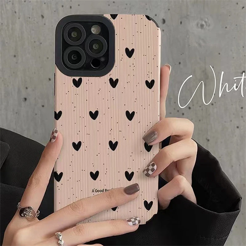 Cute Love Heart Phone Case Couples Camera Protection Case For iPhone 15 14 13 12 11Pro Max X XR XS Max 7 8 Soft TPU Back Cover