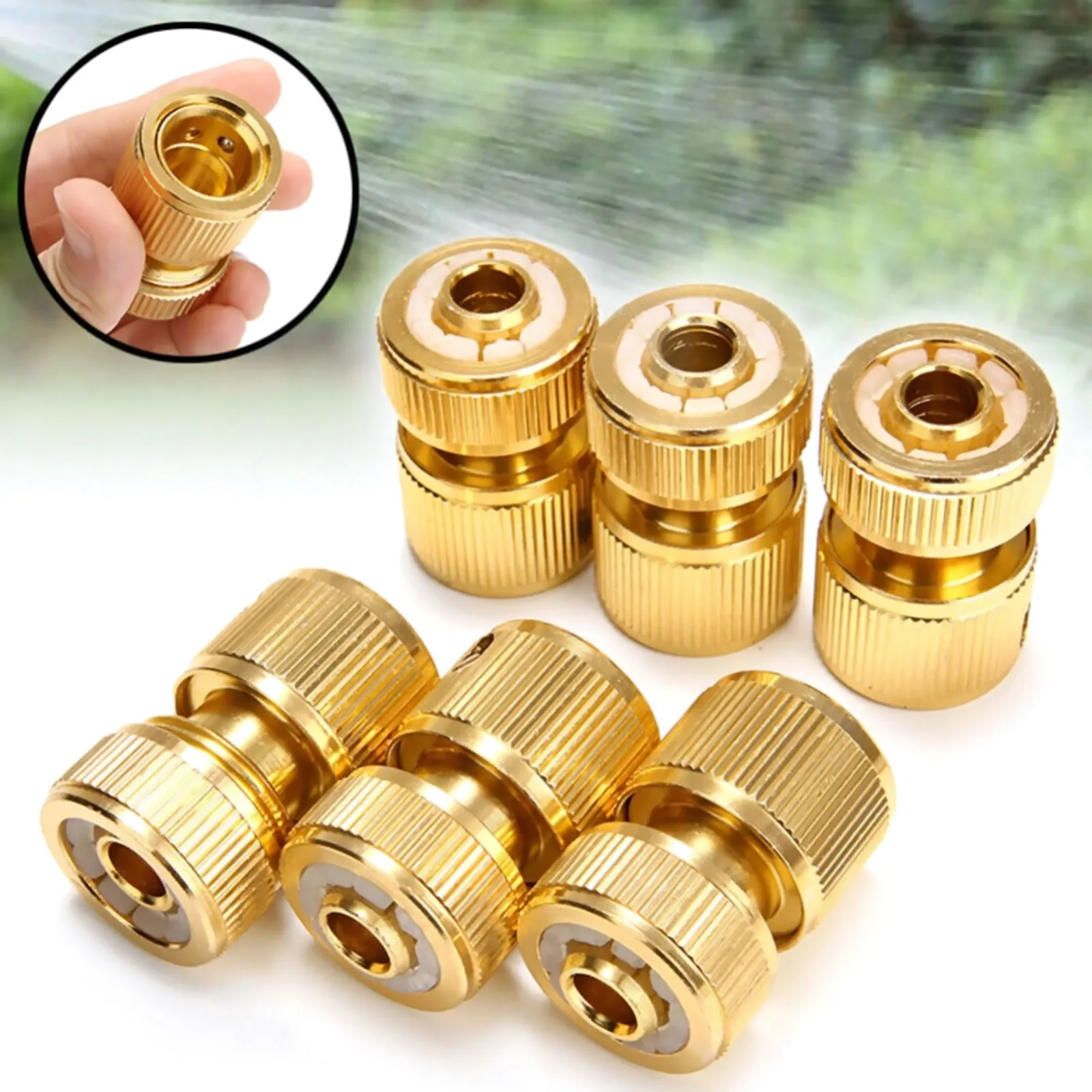 Aluminum Alloy Garden Hose Quick Connector Set Adapter Brass 6Pcs 1/2