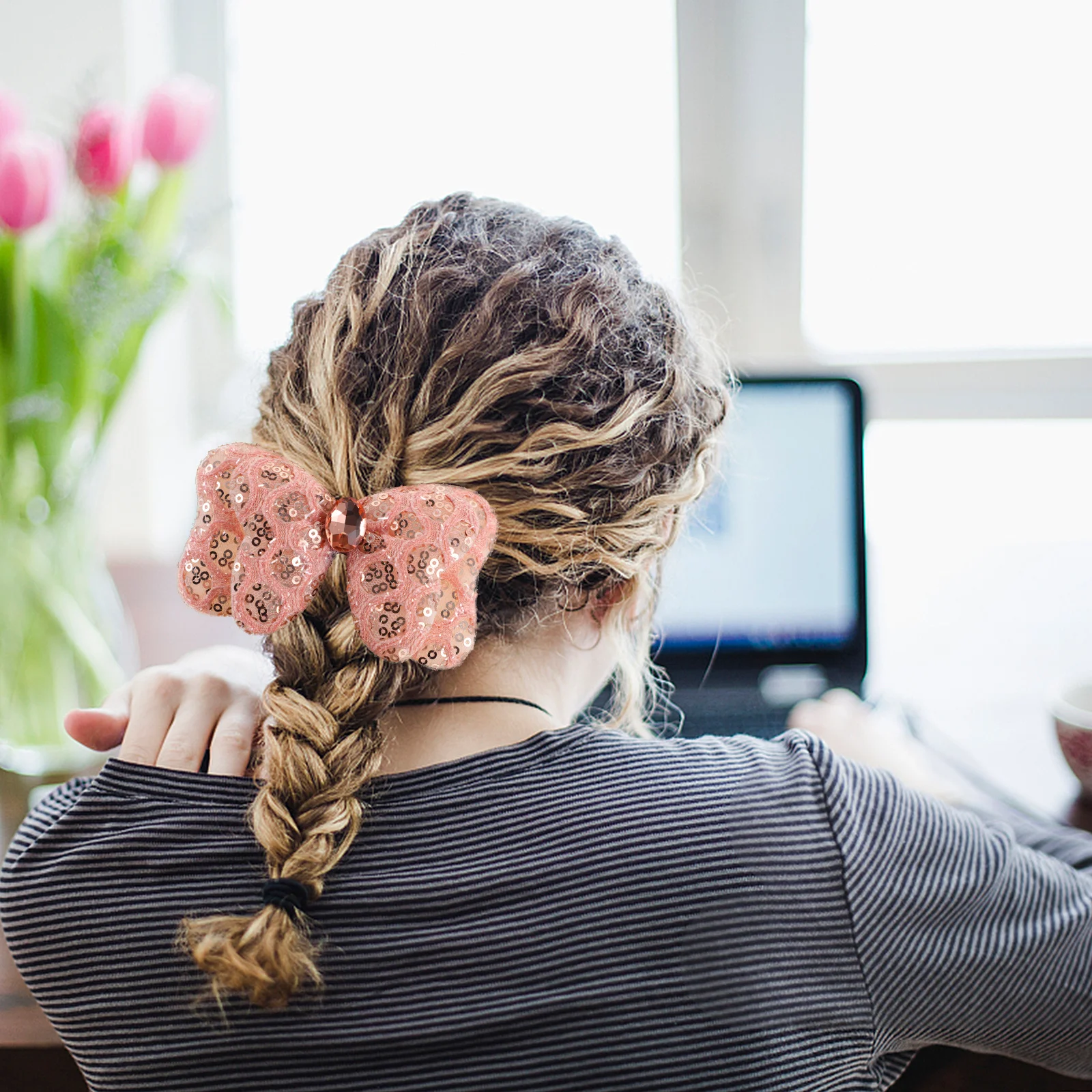 

5pcs Sparkly Bow Ties For Elastic Ponytail Holders Hair Accessories Bright Resistant Hair Ropes Crystal Sequin