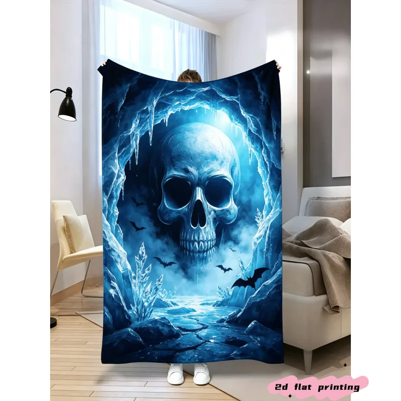 Dark Fantasy Throw Blanket  Ethereal Heart‑Shaped Skull Glitter Star Bat Smoky Mystical Stylish Pattern Decor Blanket