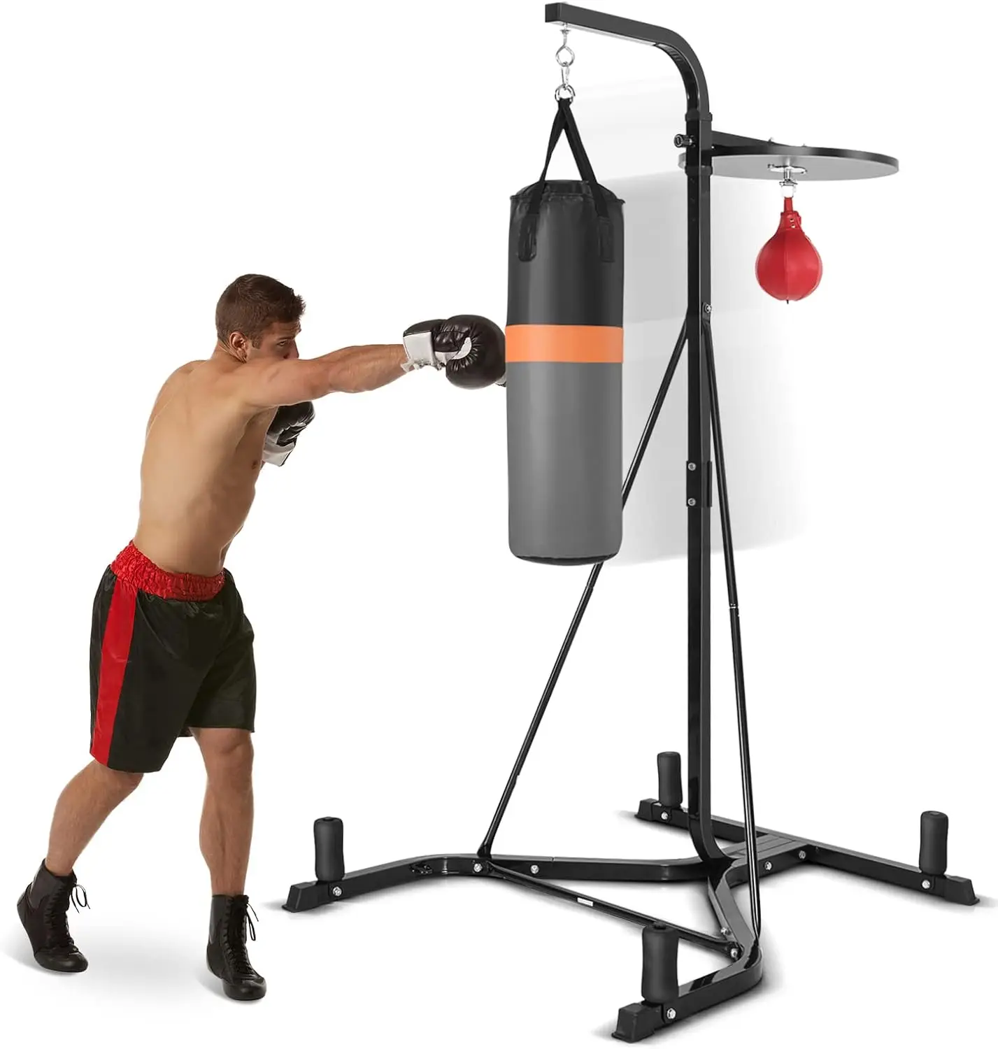 Bag with Stand Adult, Freestanding Boxing Machine with Height Adjustable Speed Ball & Sandbag, Filled Heavy P