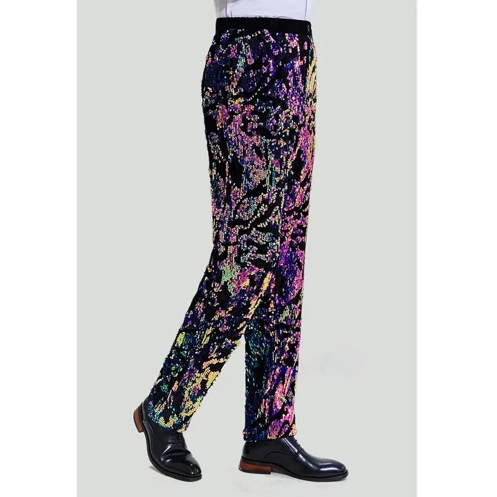 Colorful Purple Velvet Sequin Suit Men\'s Wedding Suits Banquet Host Singer Prom Concert Stage Performance Blazer Pants 2 Pieces