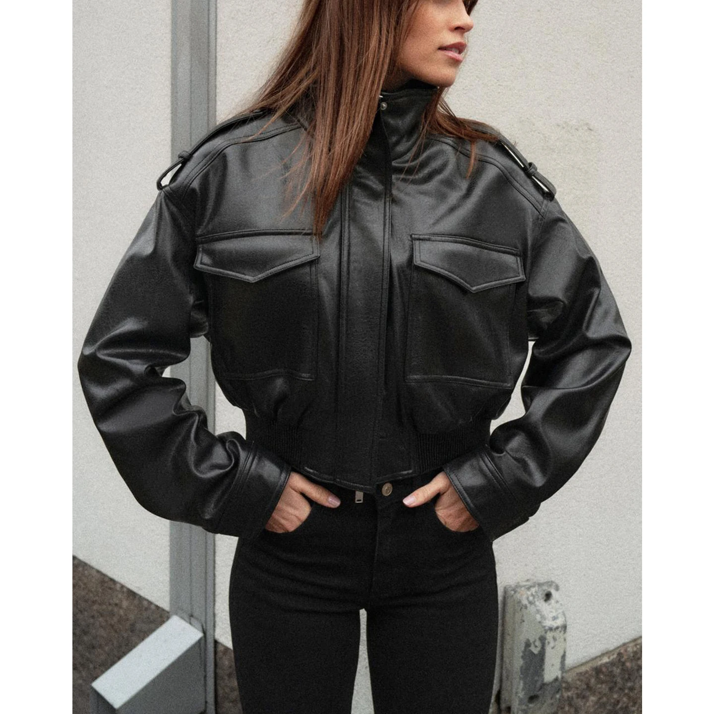 عارضة طويلة Sve سستة بو الجلود Jaet المرأة الخريف الشتاء جديد وصول مربوط معطف الترفيه Sle ort طول