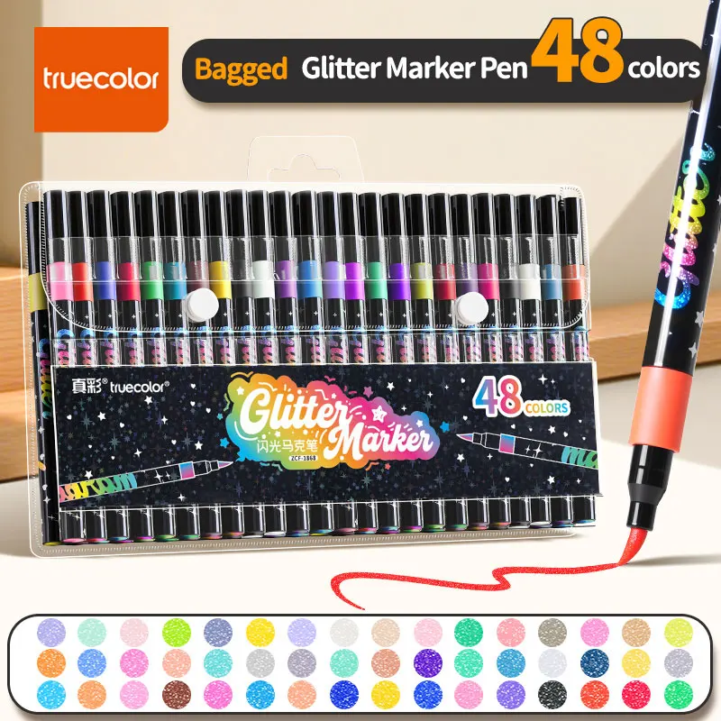

Truecolor ZCF-1868 48-Color Soft PVC Pouch Glitter Markers for Student Painting Special Use Non-Transferable Greeting Card