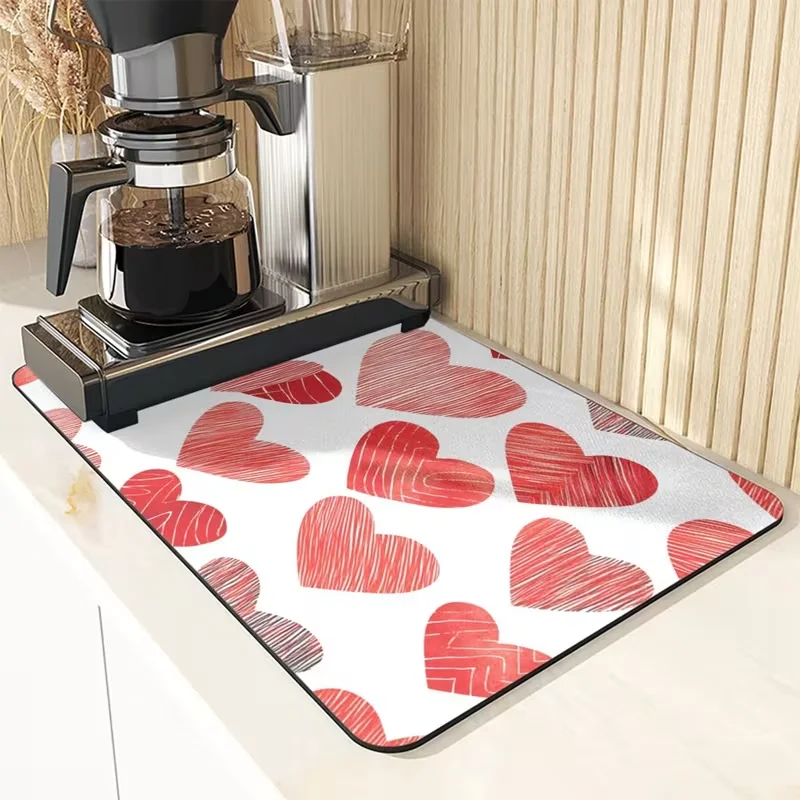 Watercolor Green Cactus Succulent Floral Print Absorbent Drying Mat Non Slip Kitchen Sink Coffee Station Draining Pad