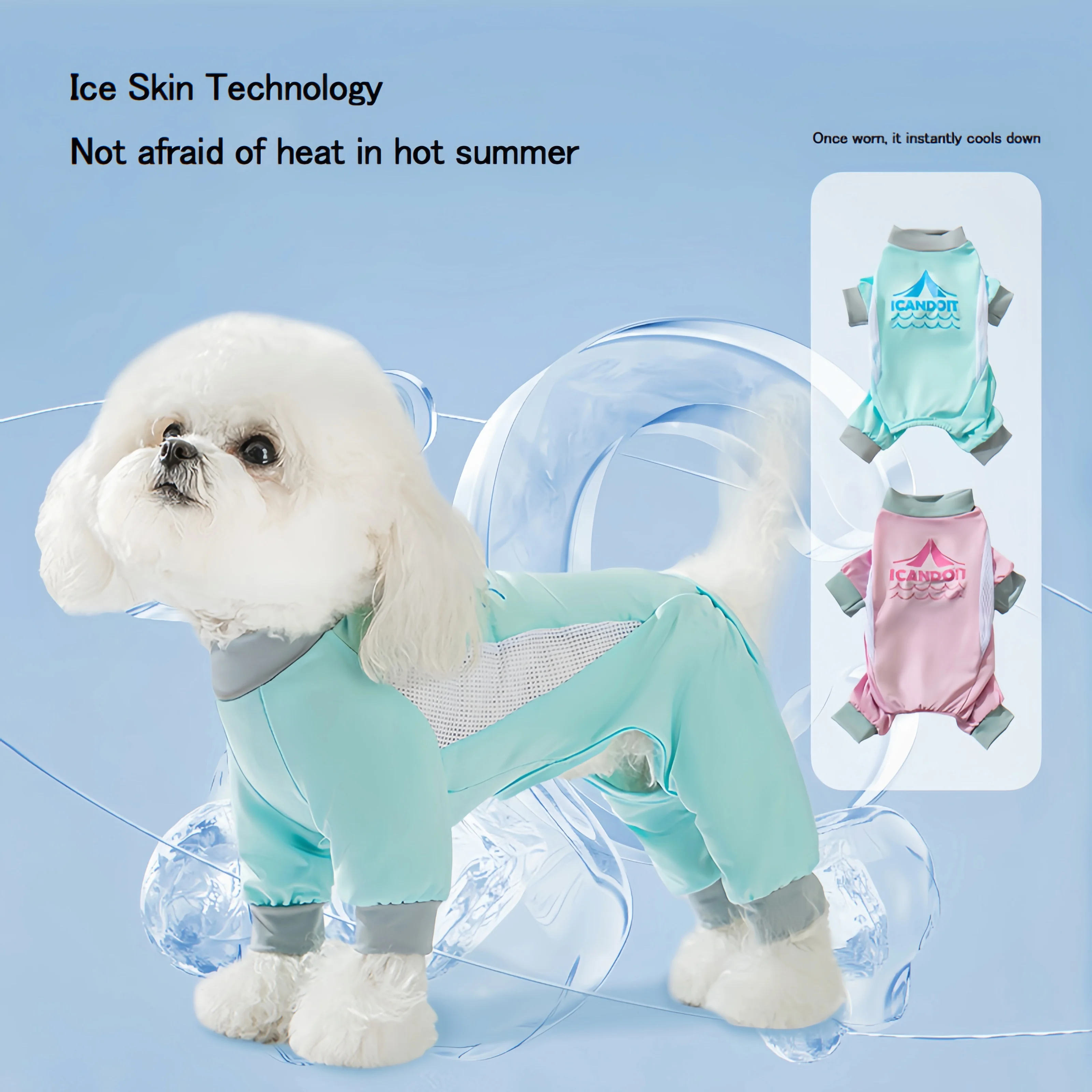 

Summer AirMesh Pet Dog Cooling Jumpsuit UV Protection with Ice Silk Fabric Quick Drying Small Dog Clothes Summer Mesh Vest