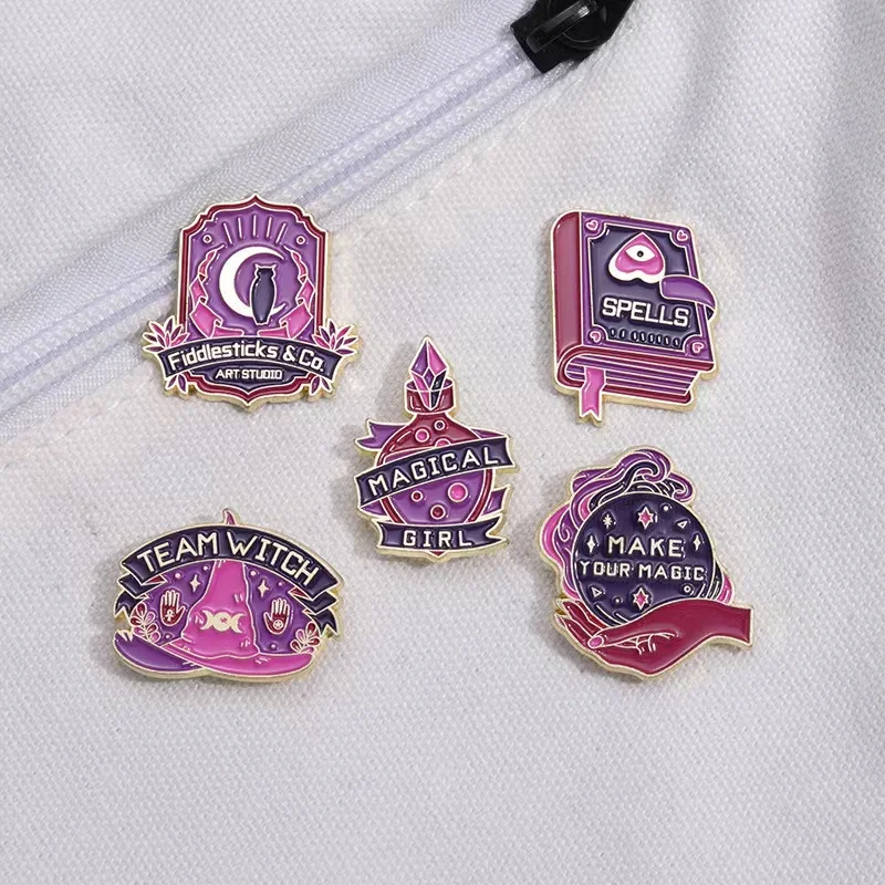 Spells Book Team Witch Enamel Pins Magical Potion Bottle Brooch Lapel Badges Backpack Clothes Punk Gothic Jewelry Gift Wholesale