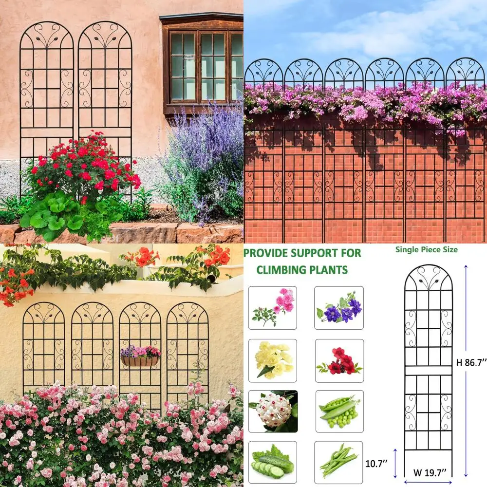

Durable Rustproof Metal Garden Trellis for Outdoor Climbing Plants, Tall 86.7 Support for Roses and Flowers, Black Galvanized Tu