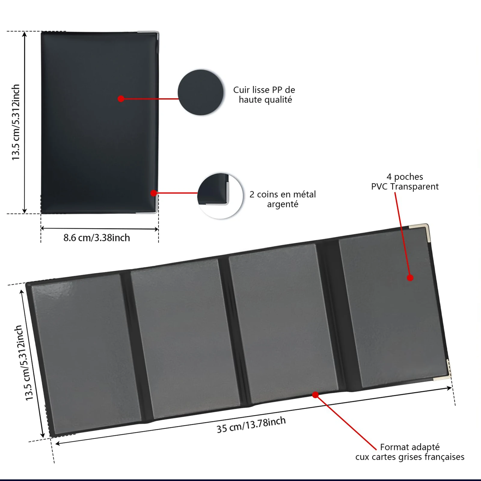 1/2pcs 4-fold grey card holder in imitation leather Vehicle document, insurance & licence holder – Elegant, compact and durable