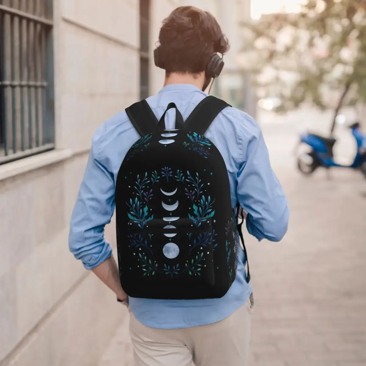 Mystical Moon Phases Wildflowers Student Backpack School Bag Hiking Travel Daypack for Boys Girls Bookbag Shoulder Bags