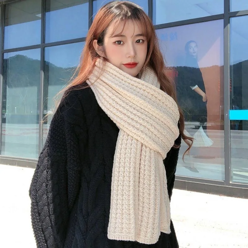 Autumn and Winter Internet Celebrity Scarf Female Solid Color Knitted Warm Wool Scarf Korean Version Student Sweet Cute Couple