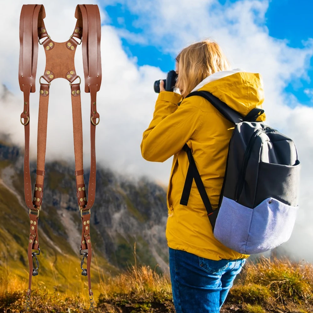 Leather Camera Shoulder Belt Adjustable Dual Camera Harness Strap Portable Outdoor Photography Equipment