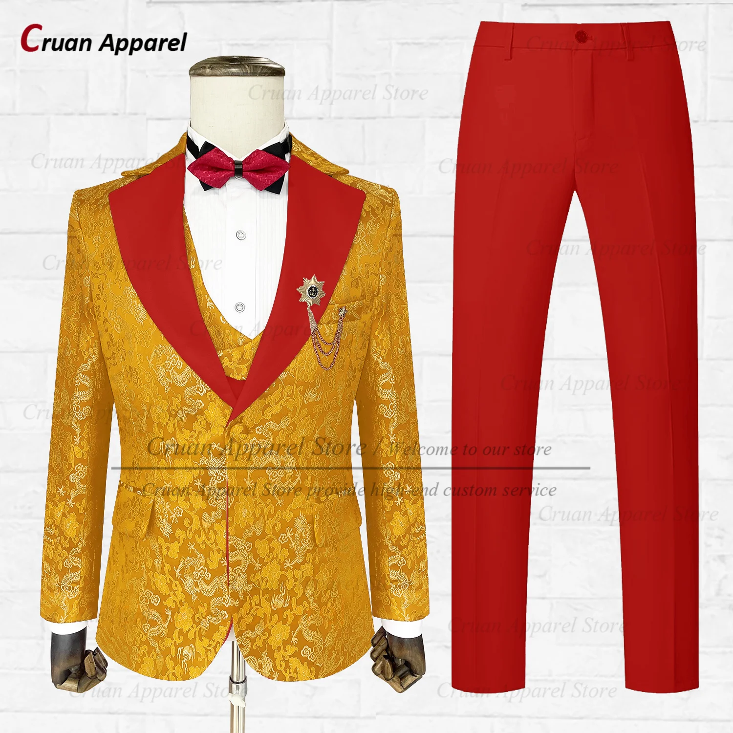 

Jacquard Suit For Men Wedding Party Groomsman Tailor-made High Quality Outfits Formal Banquet Elegant Blazer Vest Pants 3 Pcs