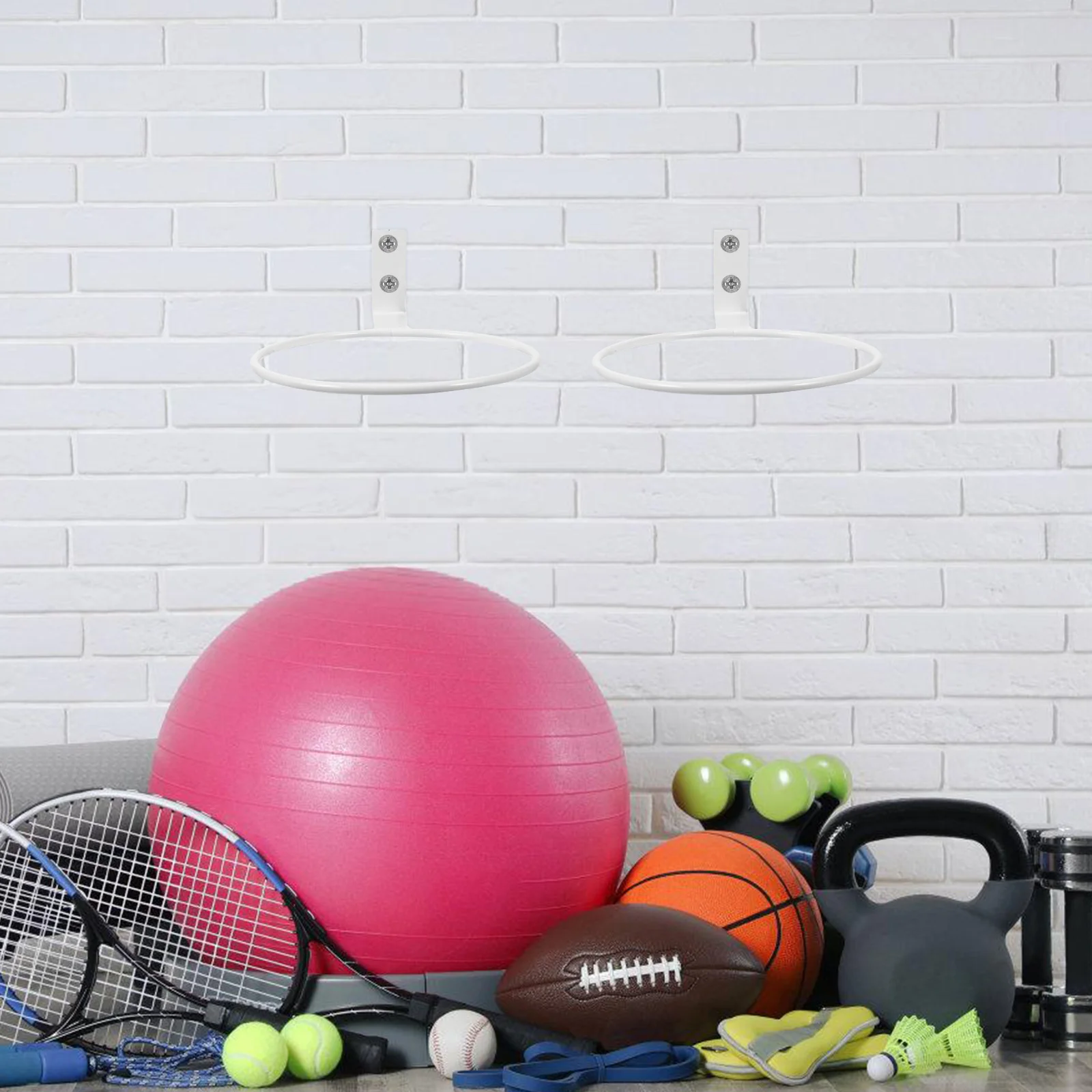 2pcs WallMountedBasketballRack WhiteIronSportsBallsHolder StorageDisplayShelf 가정용 금속 축구 스탠드 다목적 볼 선반
