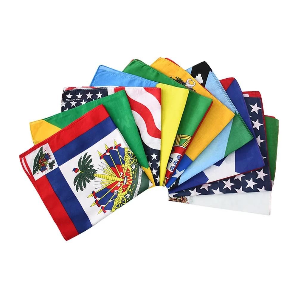 Americas National Flag Square Bandana Haiti Jamaica Brazil Mexico Hip Hop Cycling Neck Scarf Cotton Headwear Hiking Neckerchief