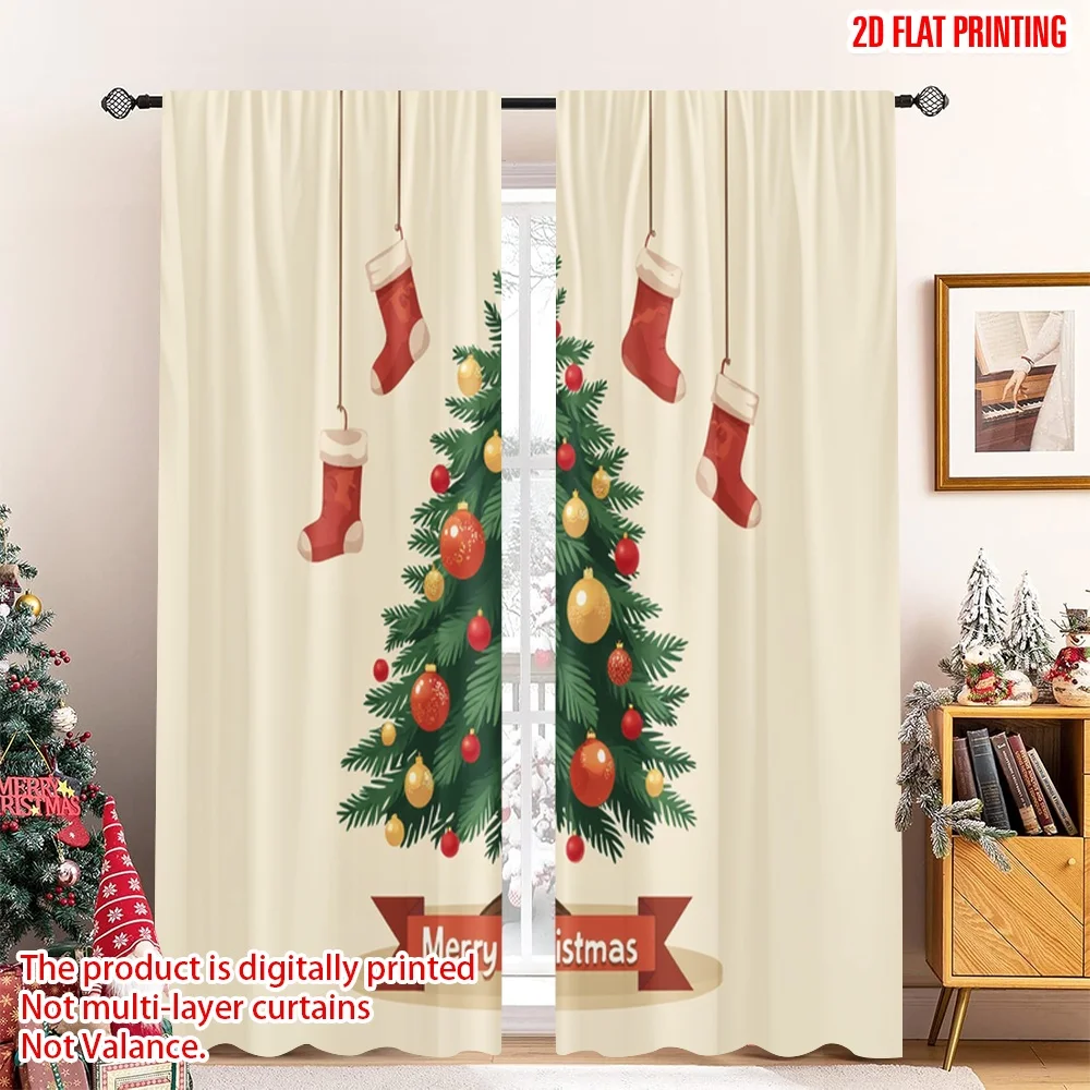 

2pcs 2D flat printing Merry Christmas Window Curtains Christmas Tree Ornaments Gifts_d Fabric Without Electricity 0 for Holiday