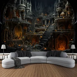 Classical Gothic Castle Tapestry - Halloween Horror Theme Wall Hanging, Vampire Castle Interior Decoration