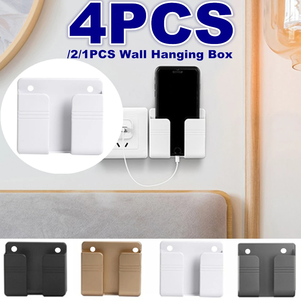 

1/2/4Pcs New Punch-Free Wall Mounted Organizer Storage Box Remote Control Mounted Mobile Phone Plug Wall Holder Charging Multifu