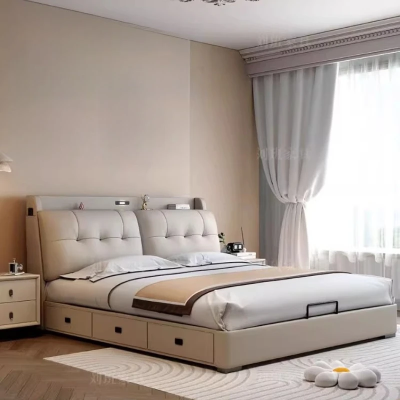 

Modern Multifunctional Double Bed Bedroom King Size Space Saving Storage Bed Sleeping Princess Letto Matrimoniale Furniture