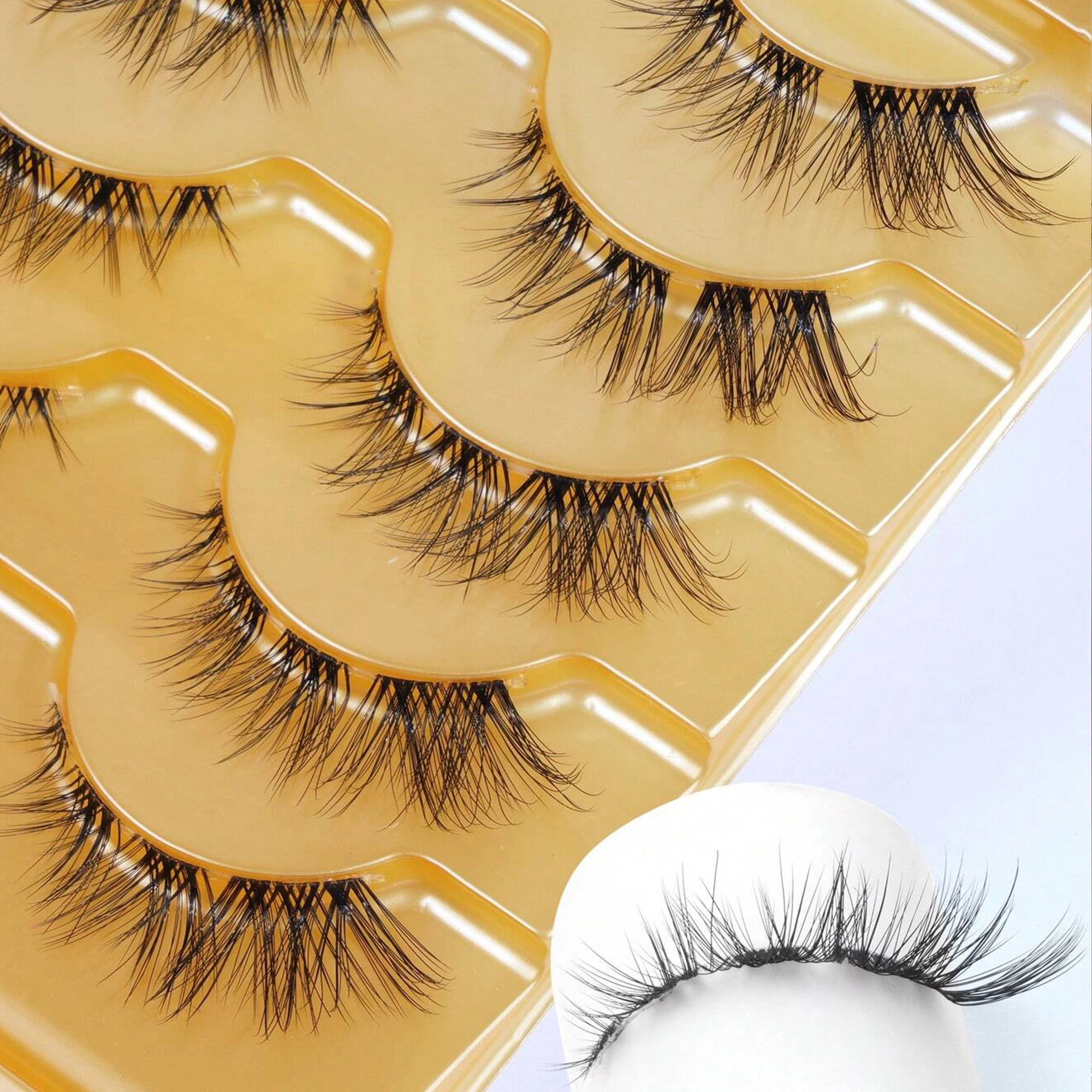 5 paren/set Transparante Stem 3d Valse Wimpers, Natuurlijke, Pluizige Faux Nertsen Wimpers Met Wimperlijm