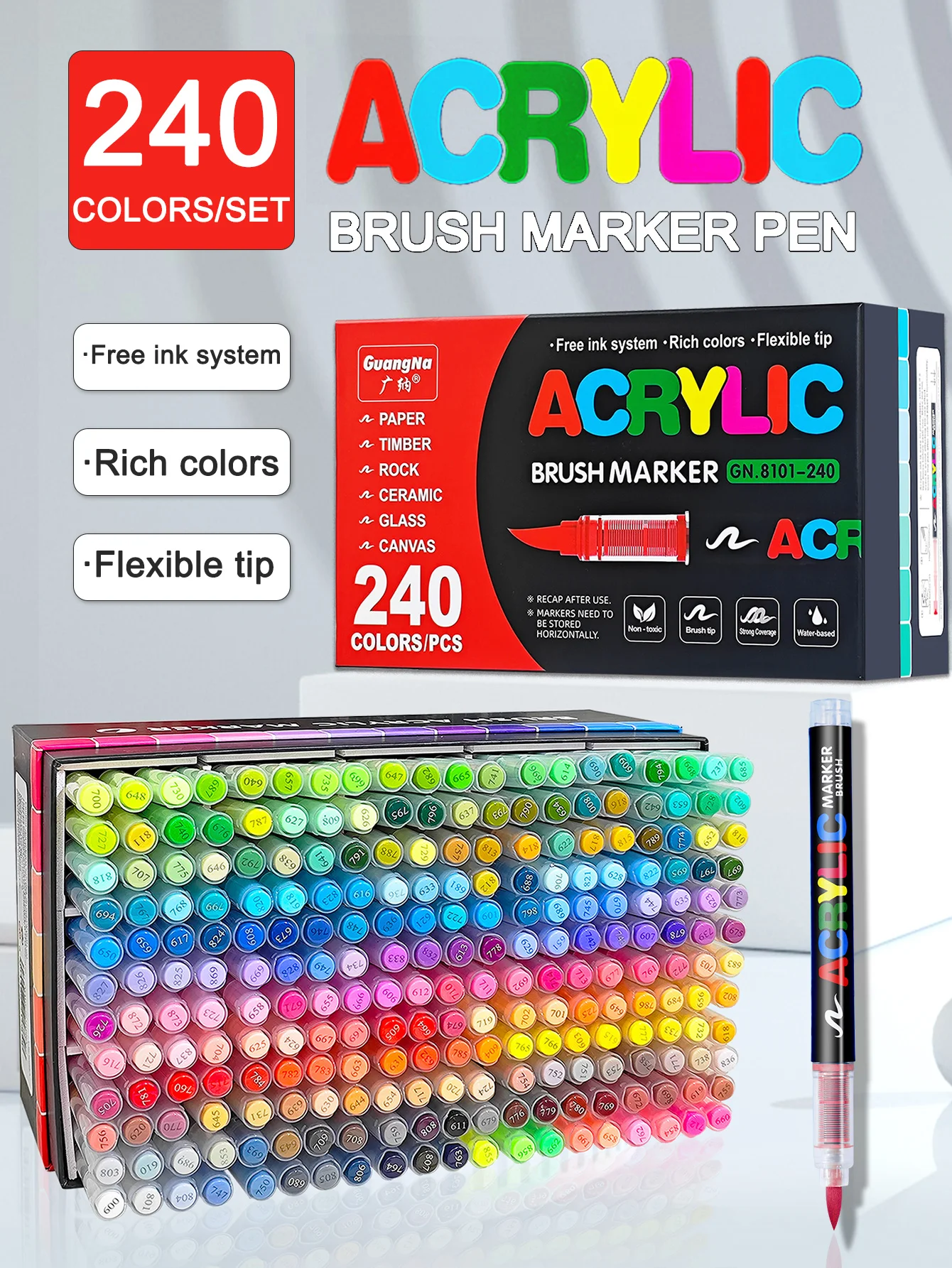 Guangna 240/288 Colors Acrylic Marker Pen Set,Direct Liquid Marker Pens,Student DIY Graffiti Paint Art Acrylic Paint Pens