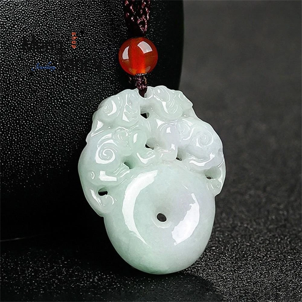 

Natural Myanmar A-grade Jadeite Hollowed Out Double Pixiu Safety Buckle Pendant Ice Seed Jade Charm Fashion Jewelry Holiday Gift