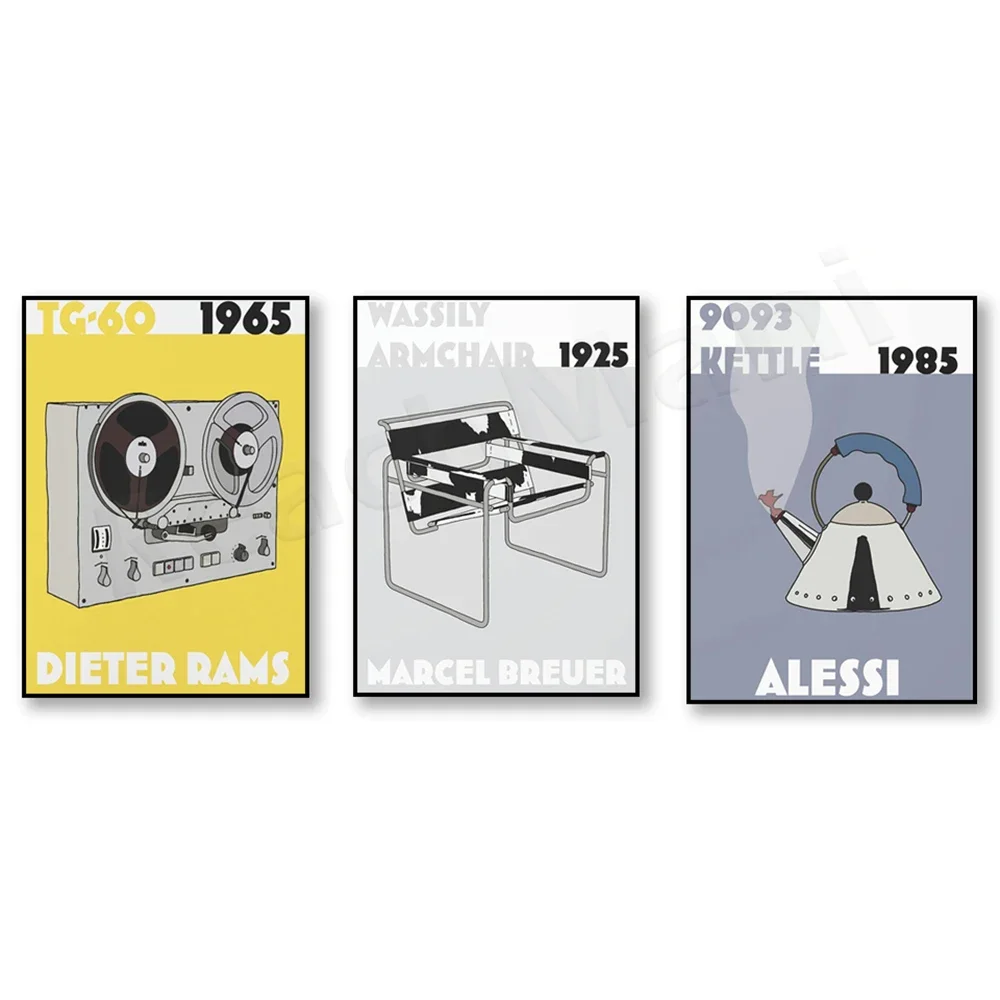 

Marcel Breuer - Wassily Armchair Poster, TG-60 Poster, 9093 Jug Poster, Scandinavian Poster, Furniture Gift, Avant-Garde Wall Ar