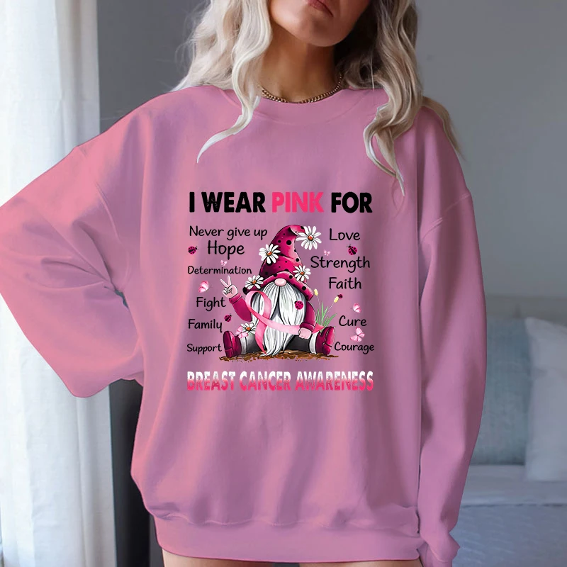 (A+Quality)Women Fashion Breast Cancer Print Sweater For Women Plus Size Funny Long Sleeve Graphic Plus Size Sweatshirt