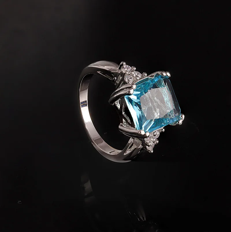 Anillo de plata de 18k para mujer, sortija elegante de circonita cúbica azul Noble, joyería de moda para fiesta, regalo de boda