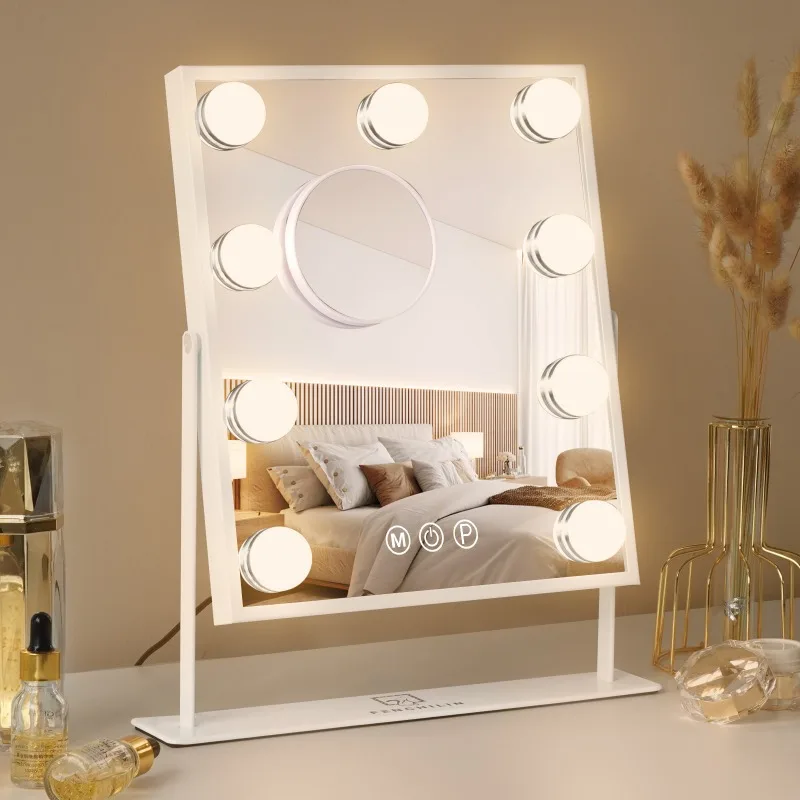 

Hollywood Vanity Makeup Mirror With 9 LED Bulbs Perfect Size 9.84''×11.81'' 360 Degree Rotation 10X Magnifying Mirror