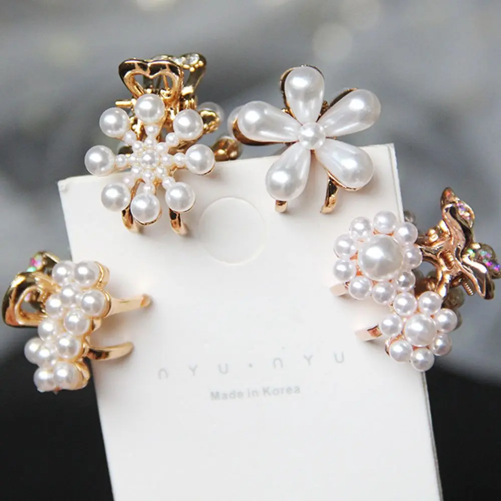 Hair Accessories Women Rhinestone Crystal Pearl Hairclip Hair Crab Hair Claw Geometric Mini