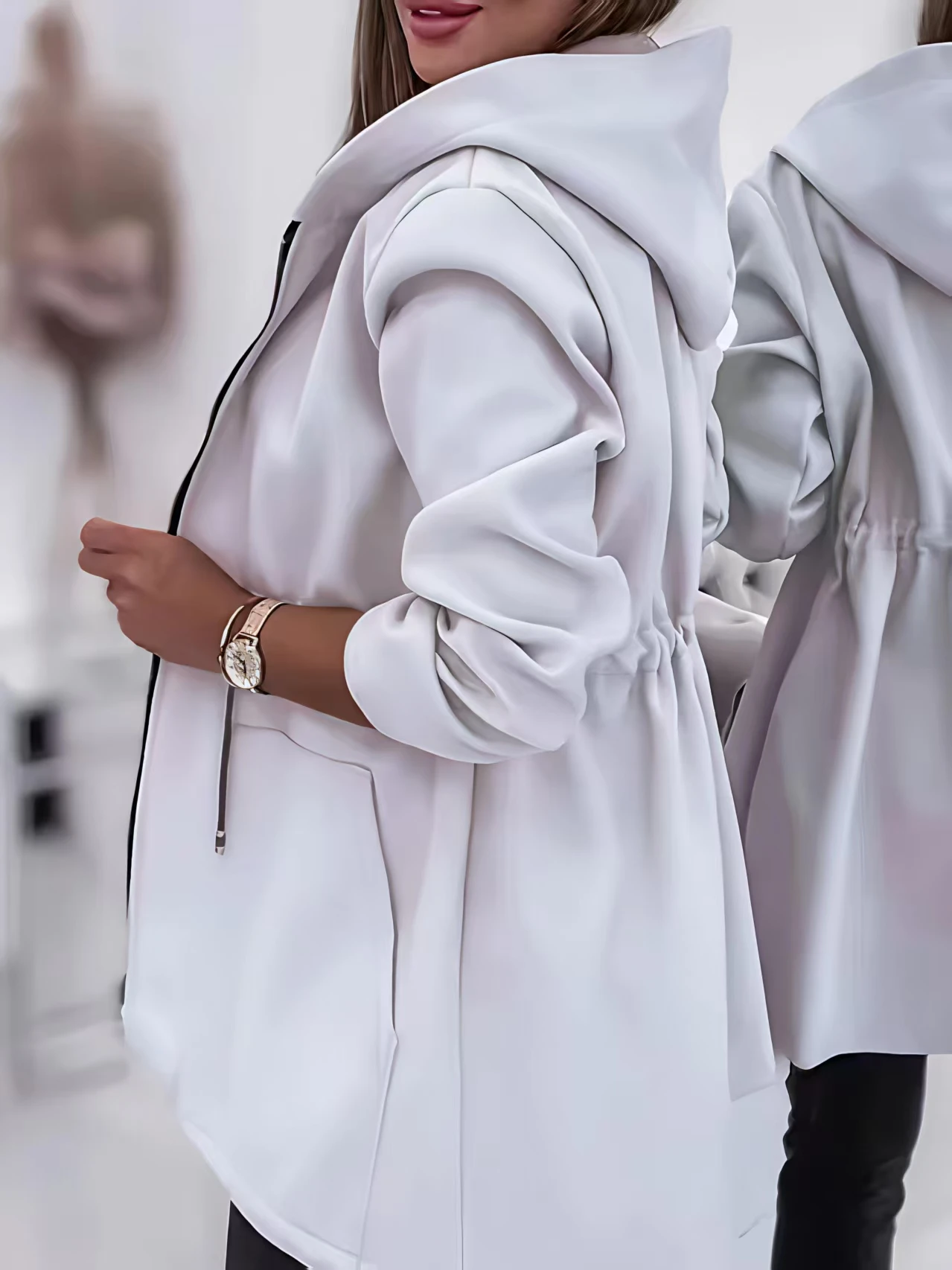 Chaqueta con cremallera y capucha de otoño e invierno informal y moderna para mujer con estilo europeo y americano