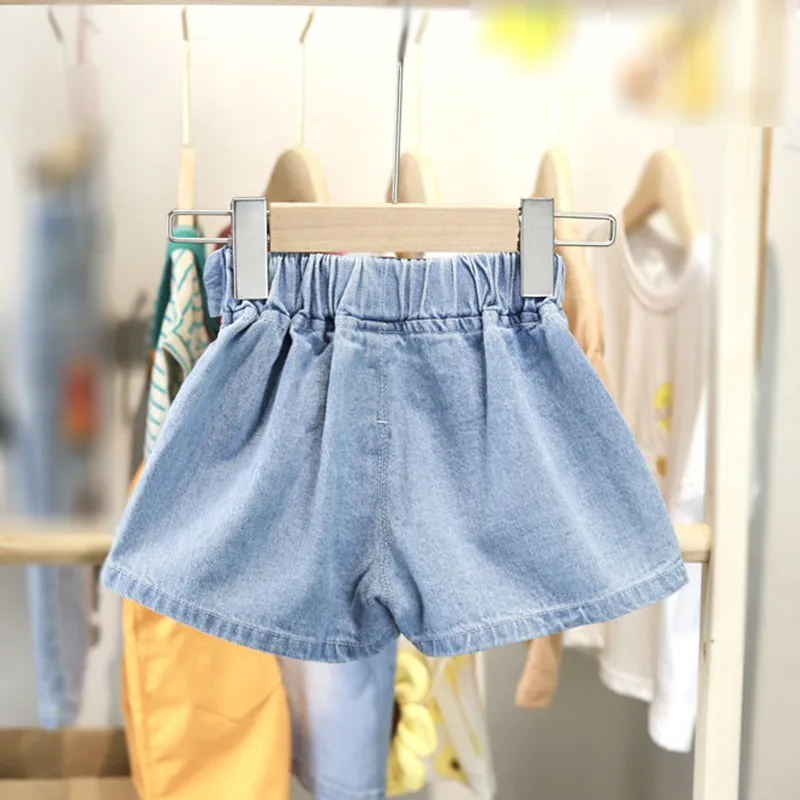 Girls Cute Bow Denim Shorts Summer Children Loose Short Pants For Girl 1-7 Years Elastic Waist Short Jeans Kid Girls Clothing