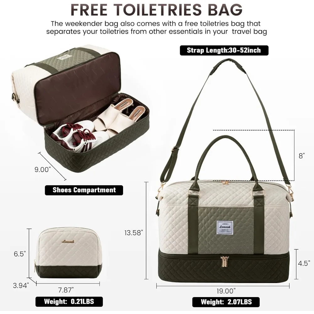 حقيبة سفر نسائية لعطلة نهاية الأسبوع مع حجرة للأحذية، قابلة للحمل بين عشية وضحاها لصالة الألعاب الرياضية وأساسيات أدوات الزينة #2