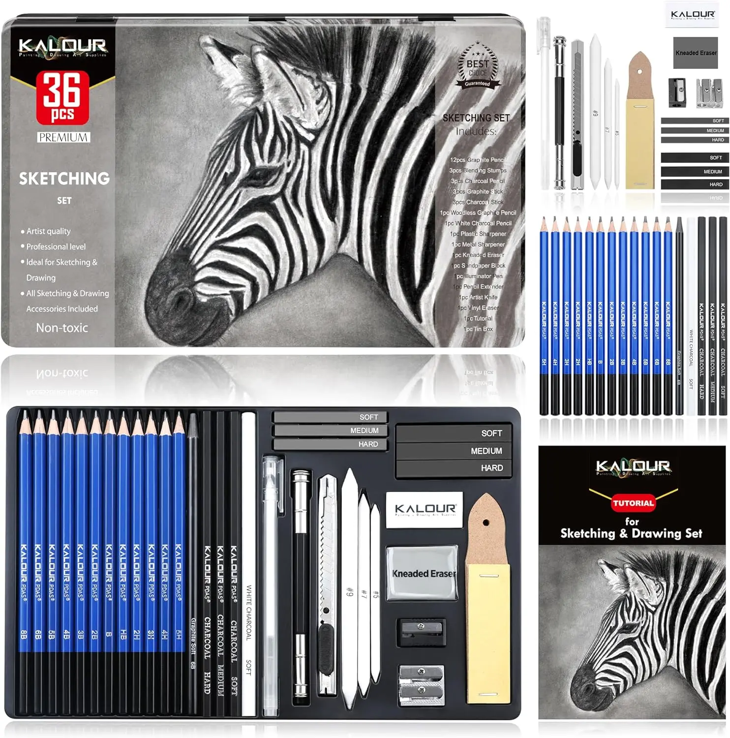 

Drawing Sketching Pencil,36 Pro Art Pencil Kit,12 Graphite Pencils (8B-5H),Black & White Charcoal Pencils,Charcoal Sticks Kits