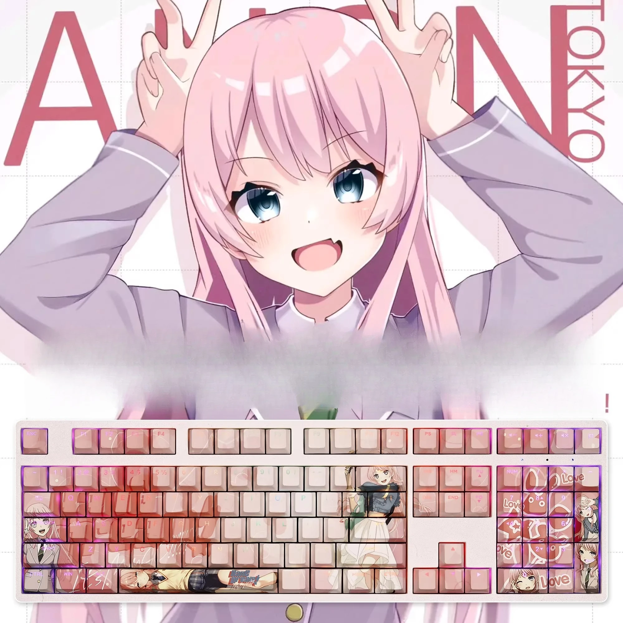 

108 Keys/Set Chihaya Anon Cute Sexy Girl PBT Keycaps Cherry Height for MX Switch Mechanical Keyboard Game Custom