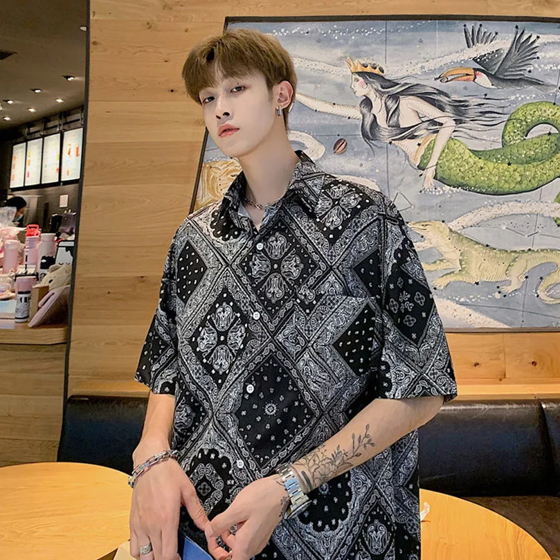 Summer Paisley Bandana Shirt Men Streetwear Hip Hop Casual Short Sleeve Shirt Beach Male Clothing Harajuku 2025 Fashion