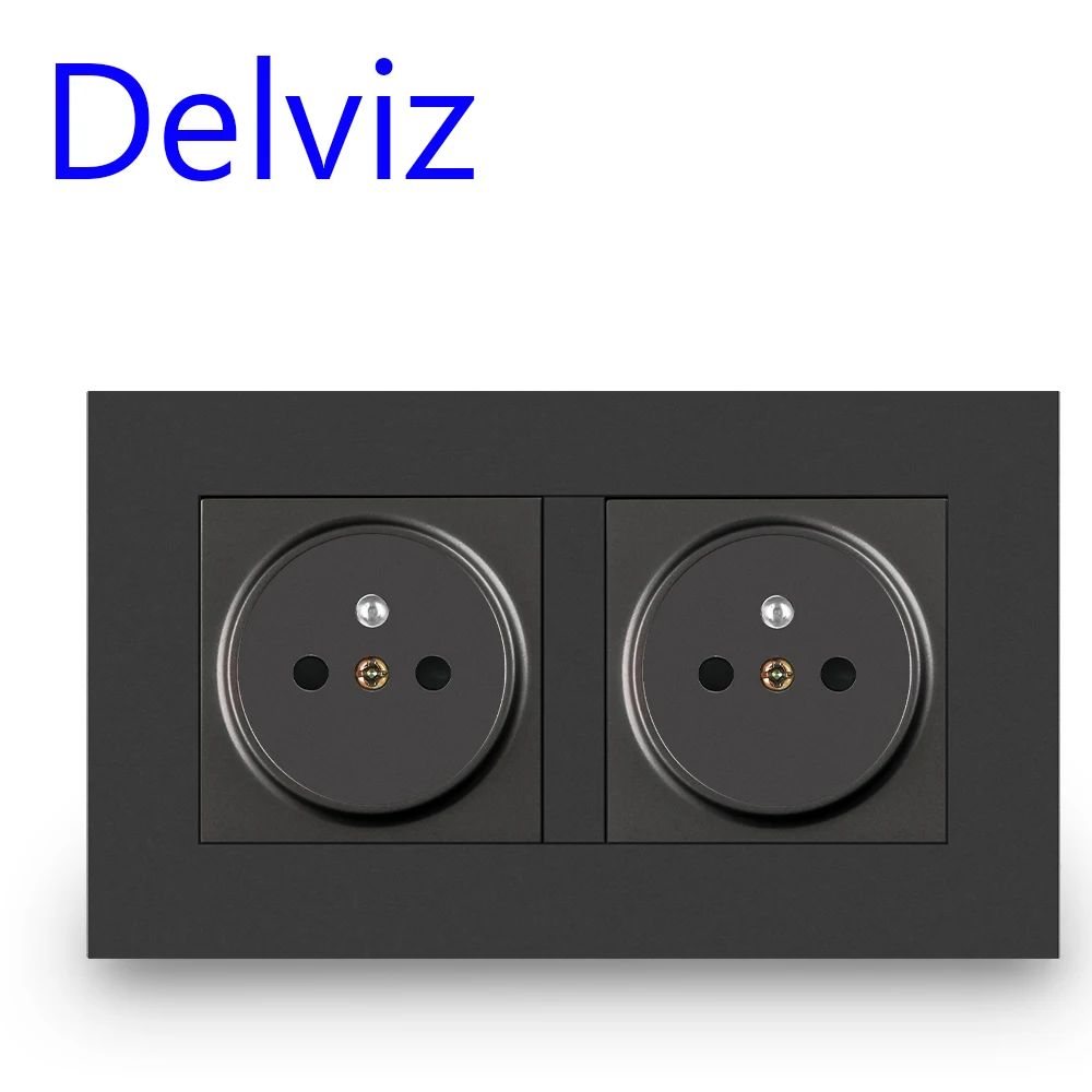 Delviz 16A French Power Socket, Wall Electric / Rectangular socket / Plug, Retardant PC panel, EU standard Power Double Outlet