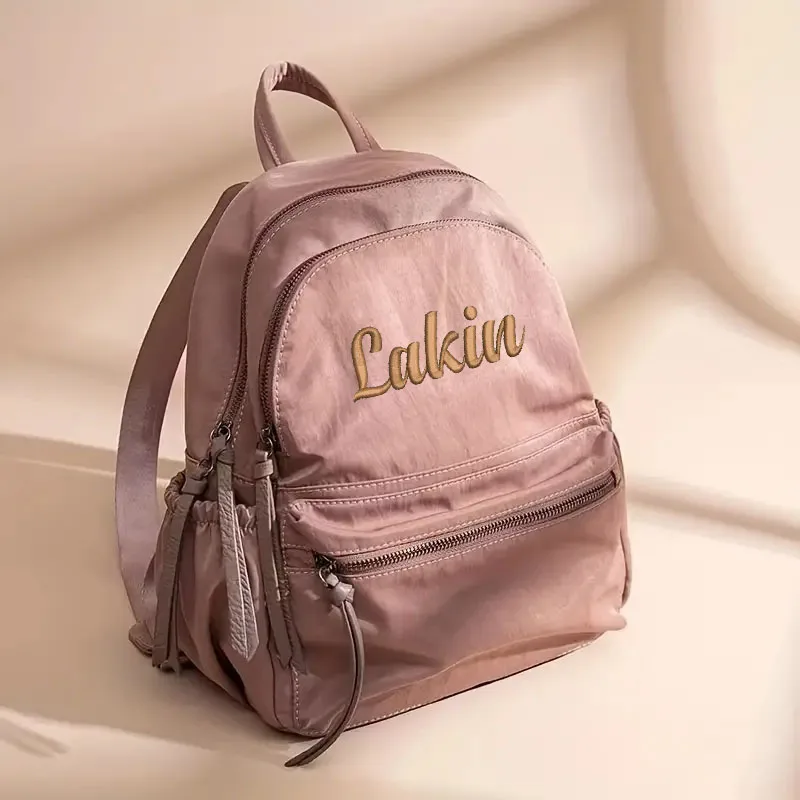 Personalized Embroidered Mini Fashion Backpack Purse, Nylon Preppy School Bag Custom Name Women\'s Trendy Travel Daypack Knapsack