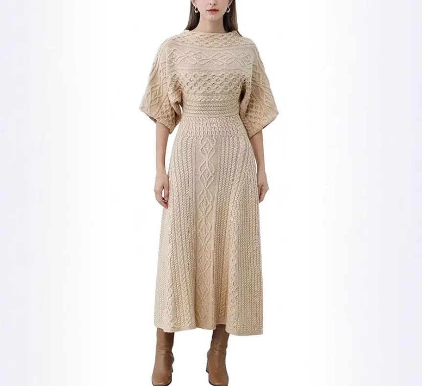 

Women's Dress 2025 Autumn and Winter Casual Style Unique Hot Girl Fashionable Knitting Fried Dough Twists Irregular Waist Dress