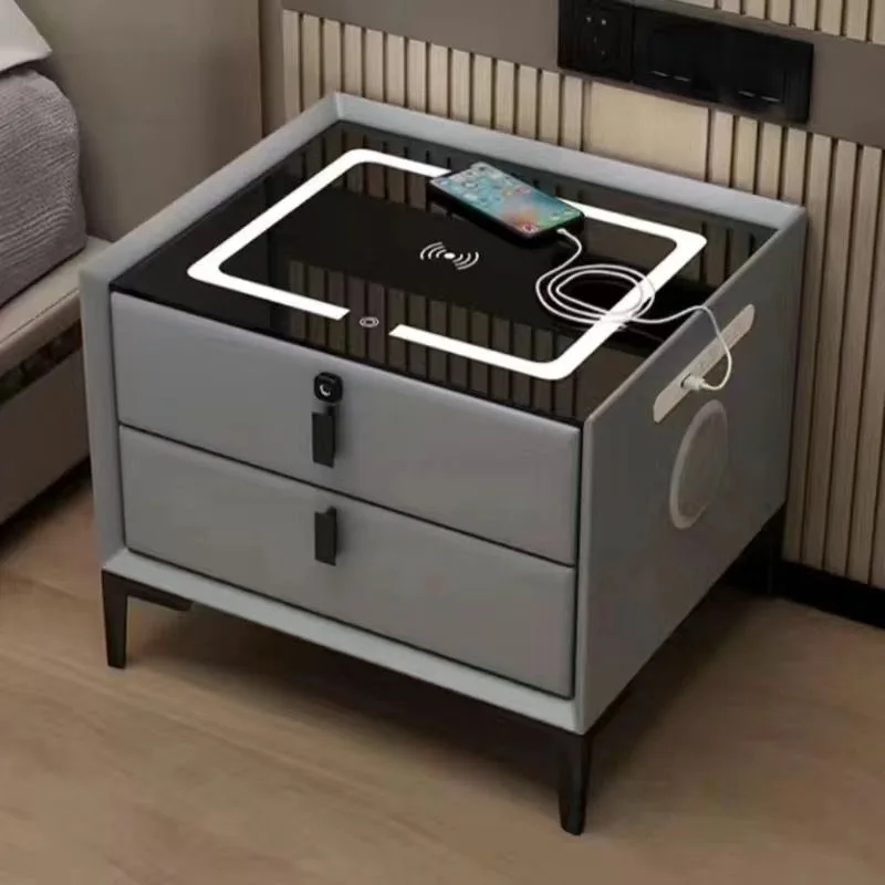 أثاث غرفة نوم حديث فاخر طاولة قهوة خشبية ذكية بجانب السرير مع ميزة شحن لاسلكية USB لغرفة المعيشة #4