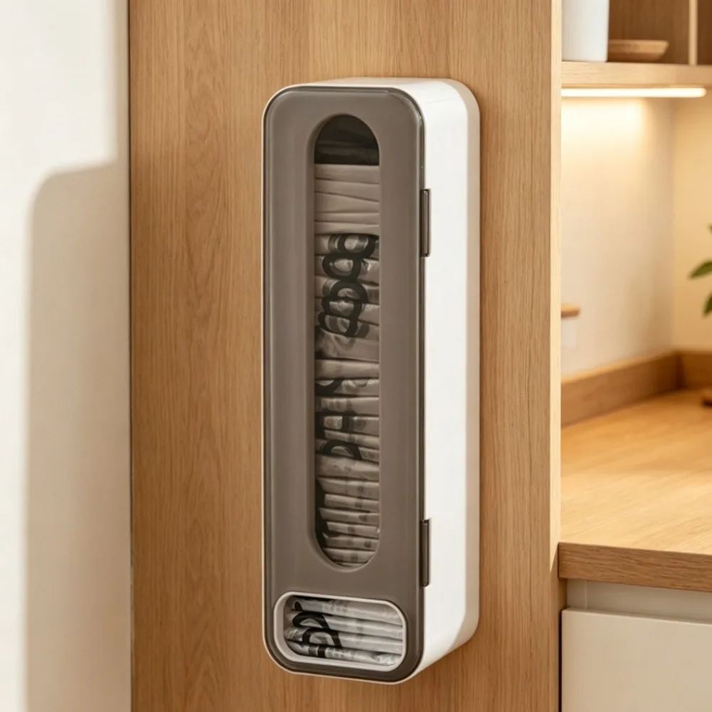 trash-bag-dispenser-wall-mounted-plastic-storage-box-organizer-with-dual-pull-function-and-clear-visibility-window